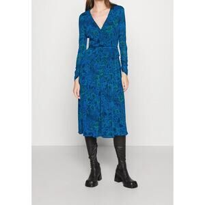 Diane von Furstenberg - Blue & Green Floral & Leaf Print Wrap Dress Sz S A001551